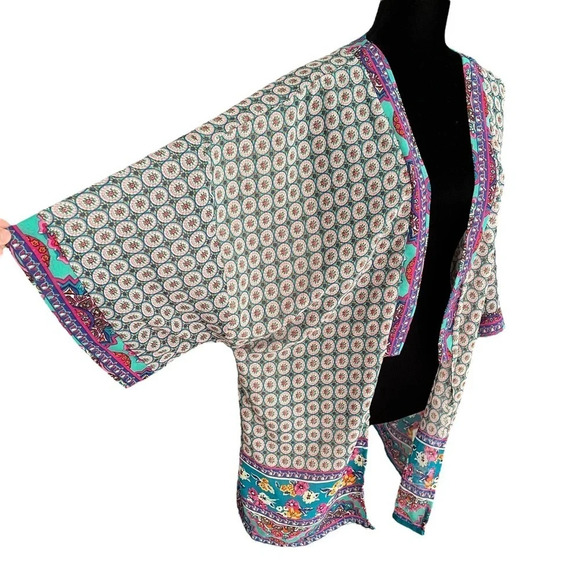 Truly 4 You Floral Chiffon Kimono Coverup Boho Festival Floral Kimono Large - Picture 1 of 7